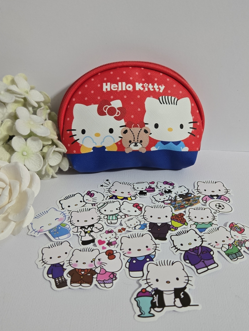 Hello Kitty & Dear Daniel Waxed Canvas Pouch & Stickers NEW!!!